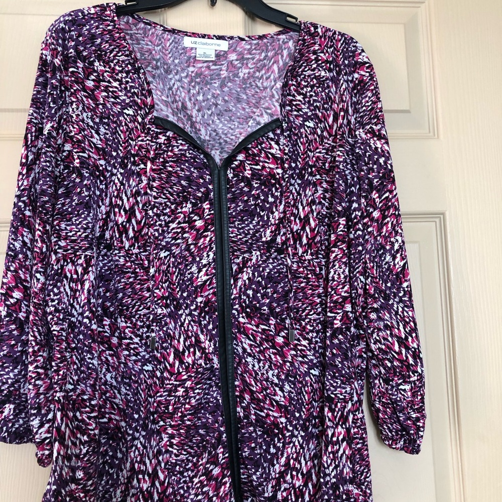 Liz Claiborne Purple-Pink Abstract Zip Front Tunic